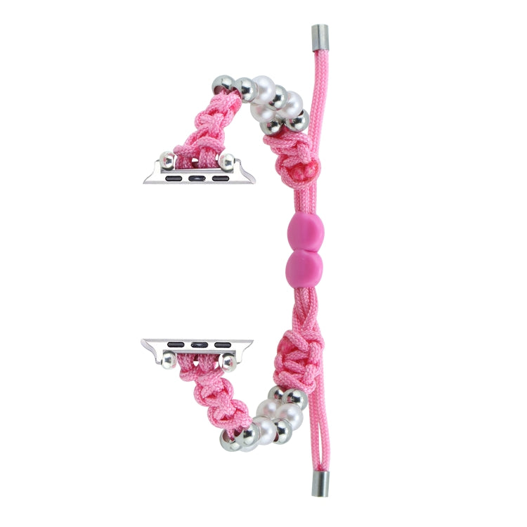 For Apple Watch Series 4 44mm Paracord Row Beads Drawstring Braided Watch Band(Pink) - Watch Bands by PMC TechLife | Online Shopping South Africa | PMC TechLife