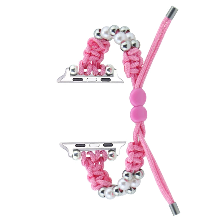 For Apple Watch Series 2 42mm Paracord Row Beads Drawstring Braided Watch Band(Pink) - Watch Bands by PMC TechLife | Online Shopping South Africa | PMC TechLife