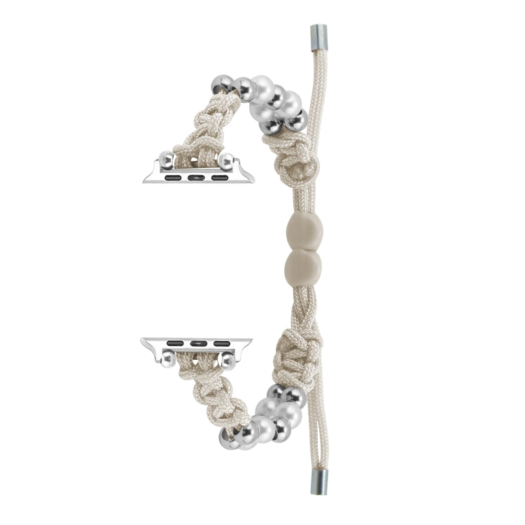 For Apple Watch Series 2 38mm Paracord Row Beads Drawstring Braided Watch Band(White) - Watch Bands by PMC TechLife | Online Shopping South Africa | PMC TechLife
