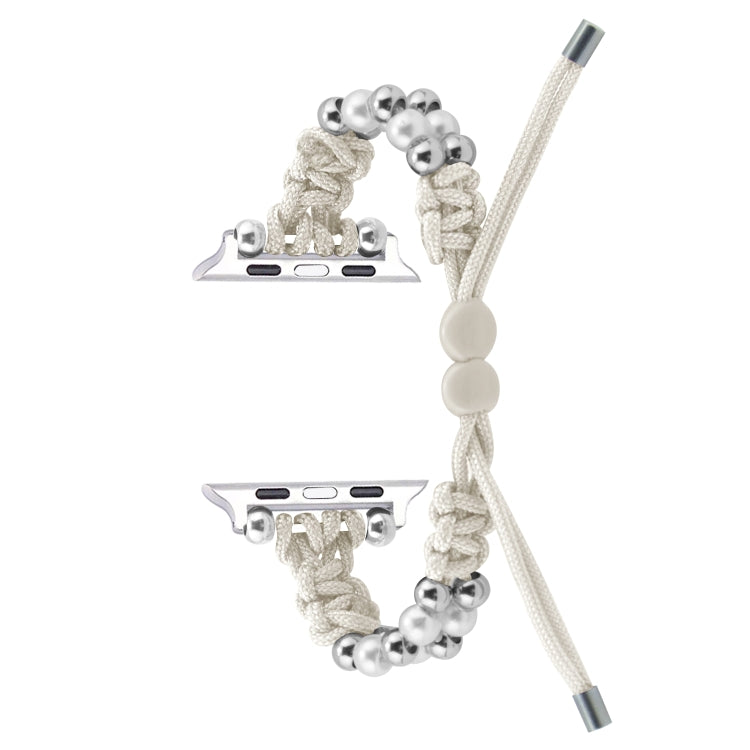 For Apple Watch Series 2 38mm Paracord Row Beads Drawstring Braided Watch Band(White) - Watch Bands by PMC TechLife | Online Shopping South Africa | PMC TechLife