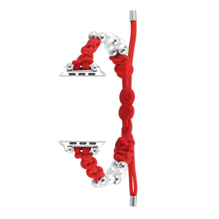 For Apple Watch Series 2 38mm Paracord Row Beads Drawstring Braided Watch Band(Red) - Watch Bands by PMC TechLife | Online Shopping South Africa | PMC TechLife