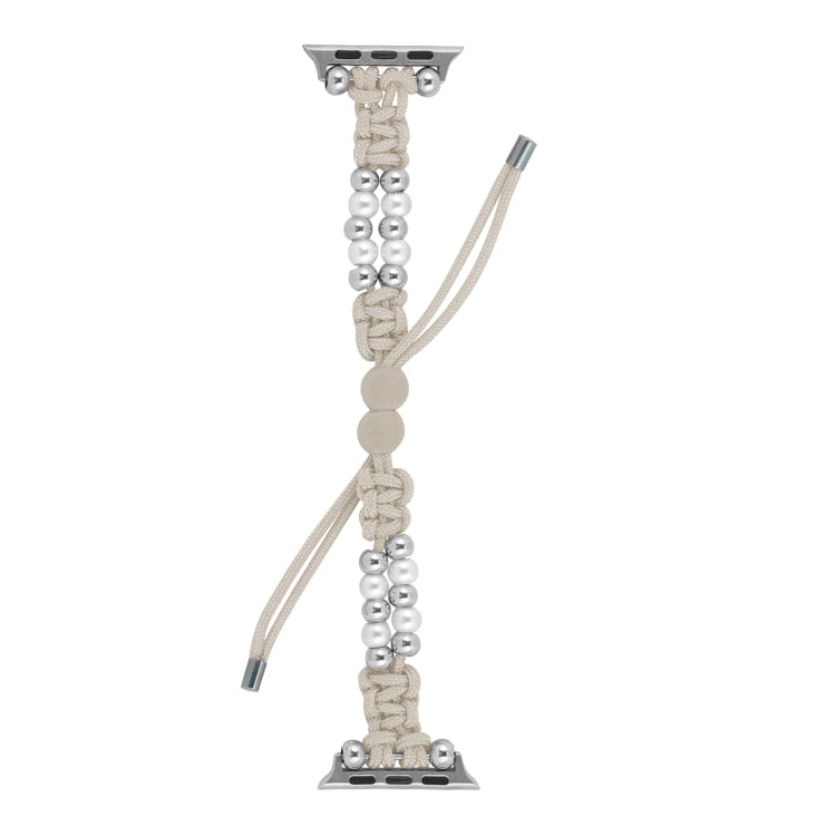 For Apple Watch 42mm Paracord Row Beads Drawstring Braided Watch Band(White) - Watch Bands by PMC TechLife | Online Shopping South Africa | PMC TechLife