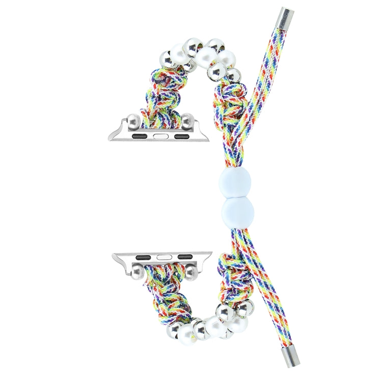 For Apple Watch 38mm Paracord Row Beads Drawstring Braided Watch Band(Rainbow) - Watch Bands by PMC TechLife | Online Shopping South Africa | PMC TechLife