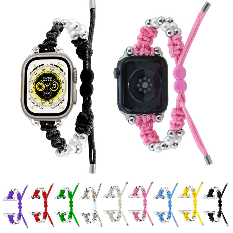 For Apple Watch 38mm Paracord Row Beads Drawstring Braided Watch Band(Black) - Watch Bands by PMC TechLife | Online Shopping South Africa | PMC TechLife