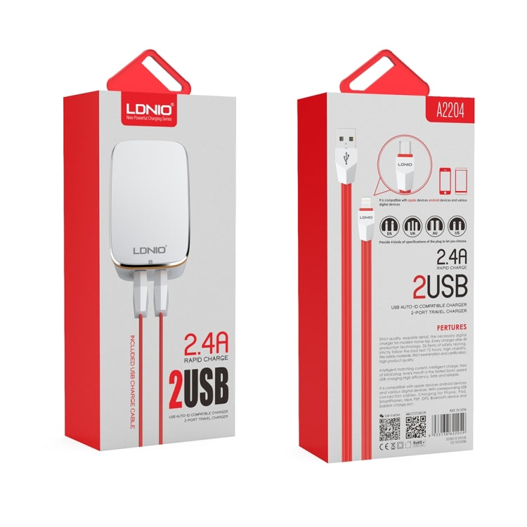LDNIO A2204 2 in 1 12W Dual USB Interface Travel Charger Mobile Phone Charger with Type-C / USB-C Data Cable, AU Plug - free shipping - PMC TechLife - Order now!