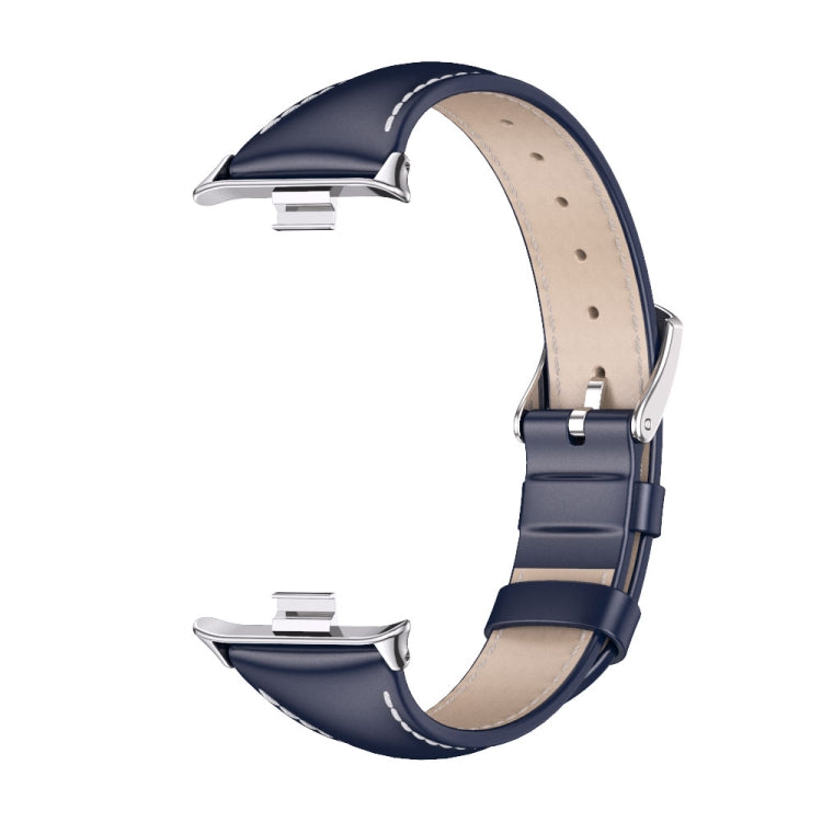 For Xiaomi Smart Band 9 Pro / 8 Pro Mijobs Genuine Leather Slim Watch Band(Blue Silver) - Watch Bands by MIJOBS | Online Shopping South Africa | PMC Jewellery | Buy Now Pay Later Mobicred