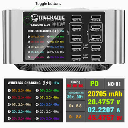 Mechanic X-Power Series Multiport Digital Display USB Charger Station with Wireless Charging, Total Power:300W(EU Plug) - Dock Charger by MECHANIC | Online Shopping South Africa | PMC Jewellery | Buy Now Pay Later Mobicred