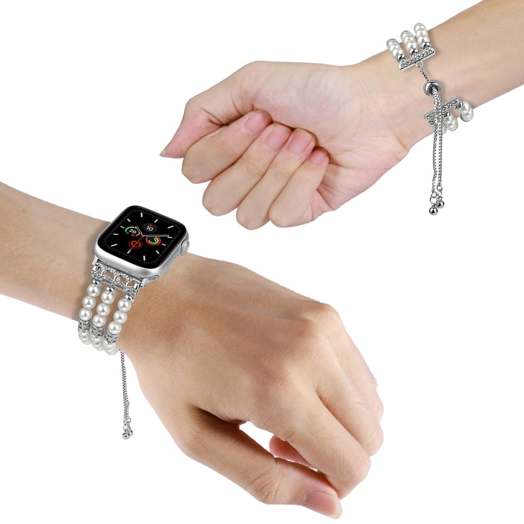 For Apple Watch Series 2 42mm Beaded Pearl Retractable Chain Watch Band(White) - free shipping - PMC TechLife - Order now!