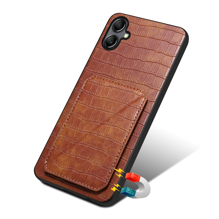 For Samsung Galaxy S24 5G Denior Imitation Crocodile Leather Back Phone Case with Holder(Brown) - Galaxy S24 5G Cases by Denior | Online Shopping South Africa | PMC Jewellery