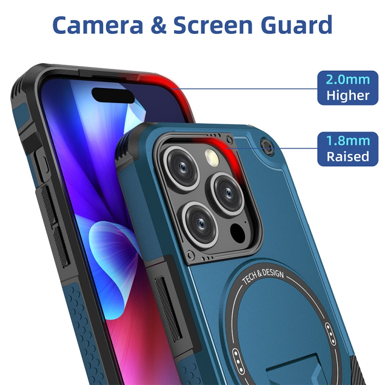 For iPhone 14 Plus Armor Magsafe Holder PC Hybrid TPU Phone Case(Dark Blue) - free shipping - PMC TechLife - Order now!