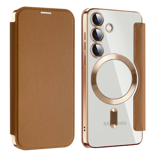 For Samsung Galaxy S24 5G MagSafe Magnetic RFID Anti-theft Leather Phone Case(Brown) - Galaxy S24 5G Cases by PMC Jewellery | Online Shopping South Africa | PMC Jewellery