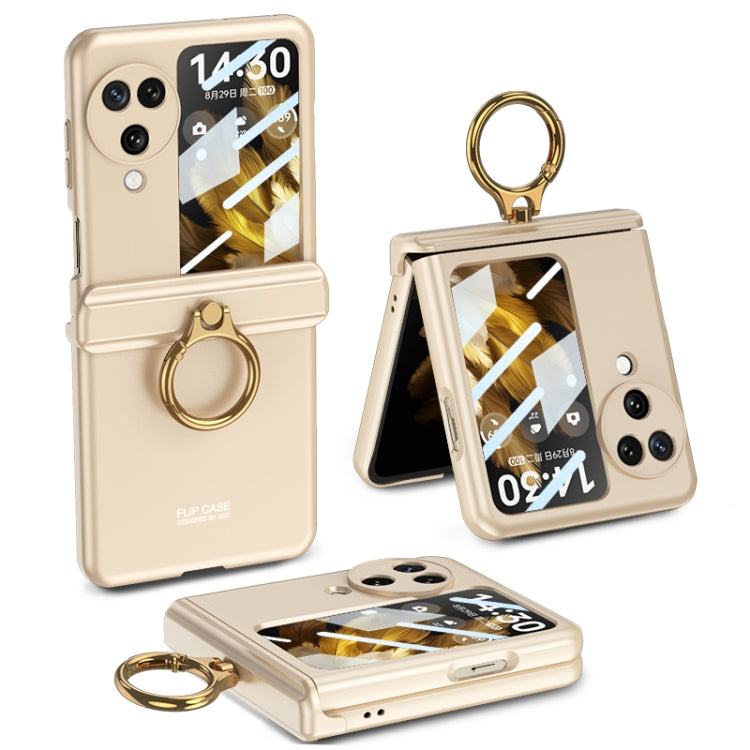 For OPPO Find N3 Flip GKK Integrated Magnetic Hinged Flip Case with Ring Holder(Gold) - Find N3 Flip Cases by GKK | Online Shopping South Africa | PMC Jewellery | Buy Now Pay Later Mobicred