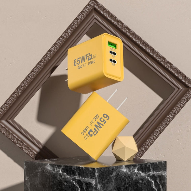 65W Gallium Nitride USB + Type-C Fast Charging Charger, Plug Type:EU Plug(Yellow) - USB Charger by PMC TechLife | Online Shopping South Africa | PMC TechLife | Buy Now Pay Later Mobicred