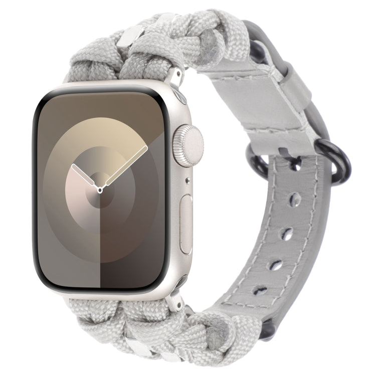 For Apple Watch Series 7 41mm Paracord Genuine Leather Watch Band(Grey) - Watch Bands by PMC TechLife | Online Shopping South Africa | PMC TechLife