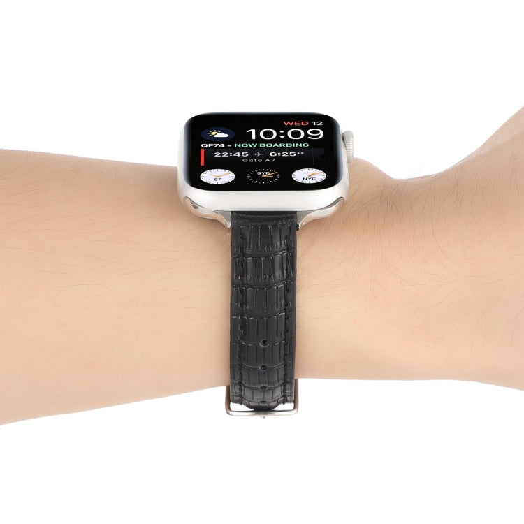 For Apple Watch SE 2023 40mm Slim Crocodile Leather Watch Band(Black) - free shipping - PMC TechLife - Order now!