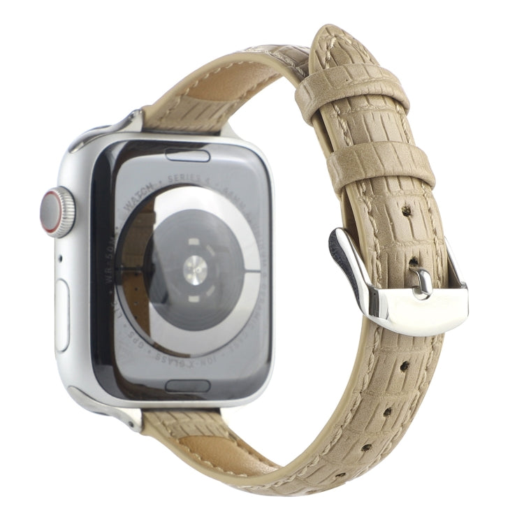 For Apple Watch Series 5 40mm Slim Crocodile Leather Watch Band(Khaki) - free shipping - PMC TechLife - Order now!