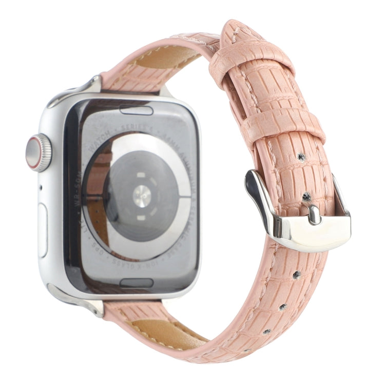 For Apple Watch Series 2 42mm Slim Crocodile Leather Watch Band(Pink) - Watch Bands by PMC TechLife | Online Shopping South Africa | PMC TechLife | Buy Now Pay Later Mobicred