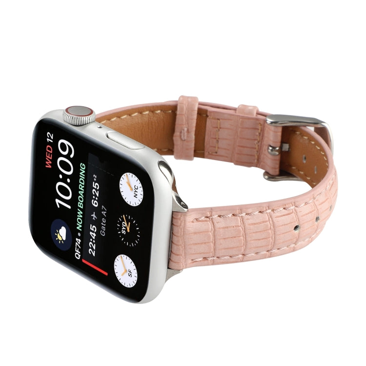 For Apple Watch Series 2 42mm Slim Crocodile Leather Watch Band(Pink) - Watch Bands by PMC TechLife | Online Shopping South Africa | PMC TechLife | Buy Now Pay Later Mobicred