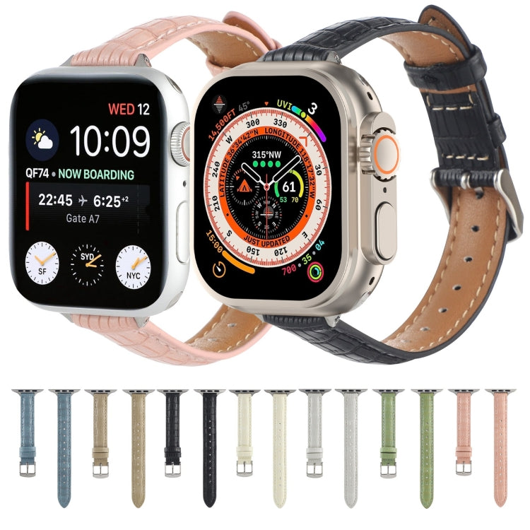 For Apple Watch Series 2 42mm Slim Crocodile Leather Watch Band(Pink) - Watch Bands by PMC TechLife | Online Shopping South Africa | PMC TechLife | Buy Now Pay Later Mobicred