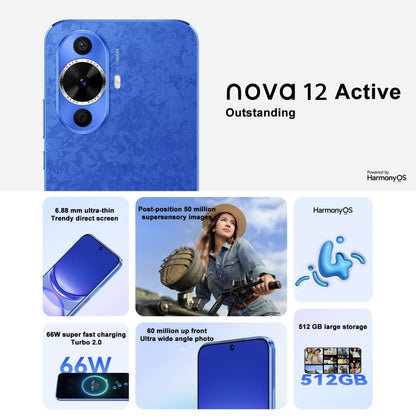 Huawei nova 12 Active, 8GB+256GB, Screen Fingerprint Identification, 6.7 inch HarmonyOS 4.0 Qualcomm Snapdragon 778G 4G Octa Core, Network: 4G, NFC, OTG, Not Support Google Play(Black) - Huawei Mate & P by Huawei | Online Shopping South Africa | PMC Jewellery | Buy Now Pay Later Mobicred