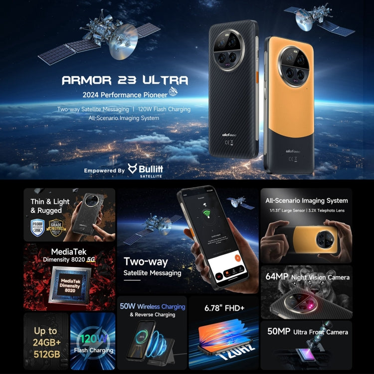 Ulefone Armor 23 Ultra Rugged Phone, 12GB+512GB, 6.78 inch Android 13 MediaTek Dimensity 8020 Octa Core up to 2.6GHz, Network: 5G, NFC, OTG, Satellite Messaging(Elite Black) - free shipping - PMC TechLife - Order now!