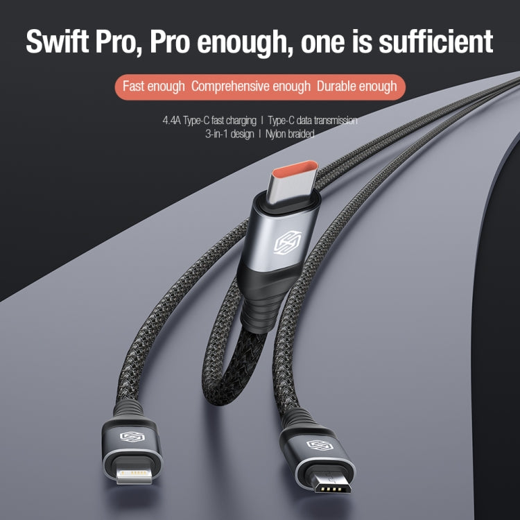 Nillkin Swift Pro 1m 3 in 1 USB to 8 Pin + Type-C + Micro USB Fast Charging Cable(Blue) - Multifunction Cable by NILLKIN | Online Shopping South Africa | PMC TechLife