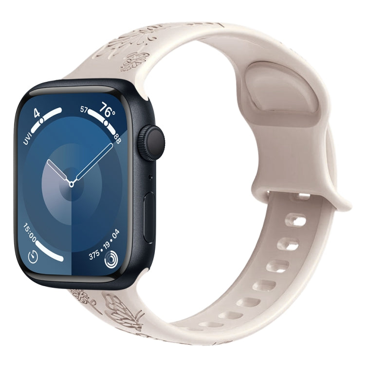 For Apple Watch SE 40mm Butterfly Flower Embossed Silicone Watch Band(Starlight) - Watch Bands by PMC TechLife | Online Shopping South Africa | PMC TechLife
