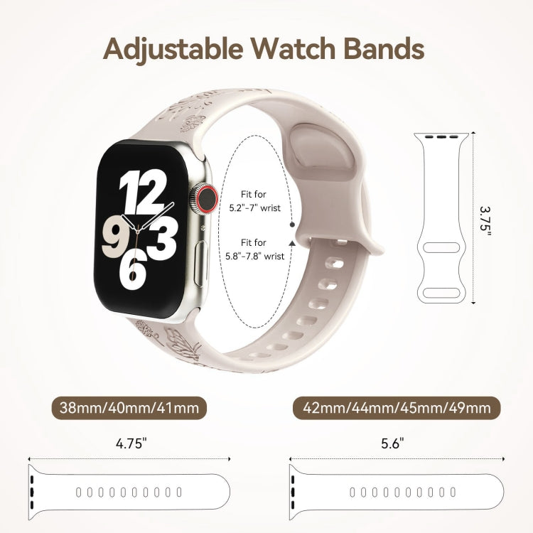 For Apple Watch SE 44mm Butterfly Flower Embossed Silicone Watch Band(Starlight) - Watch Bands by PMC TechLife | Online Shopping South Africa | PMC TechLife