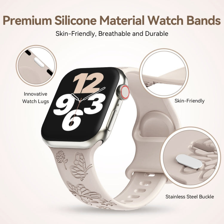 For Apple Watch 38mm Butterfly Flower Embossed Silicone Watch Band(Starlight) - Watch Bands by PMC TechLife | Online Shopping South Africa | PMC TechLife