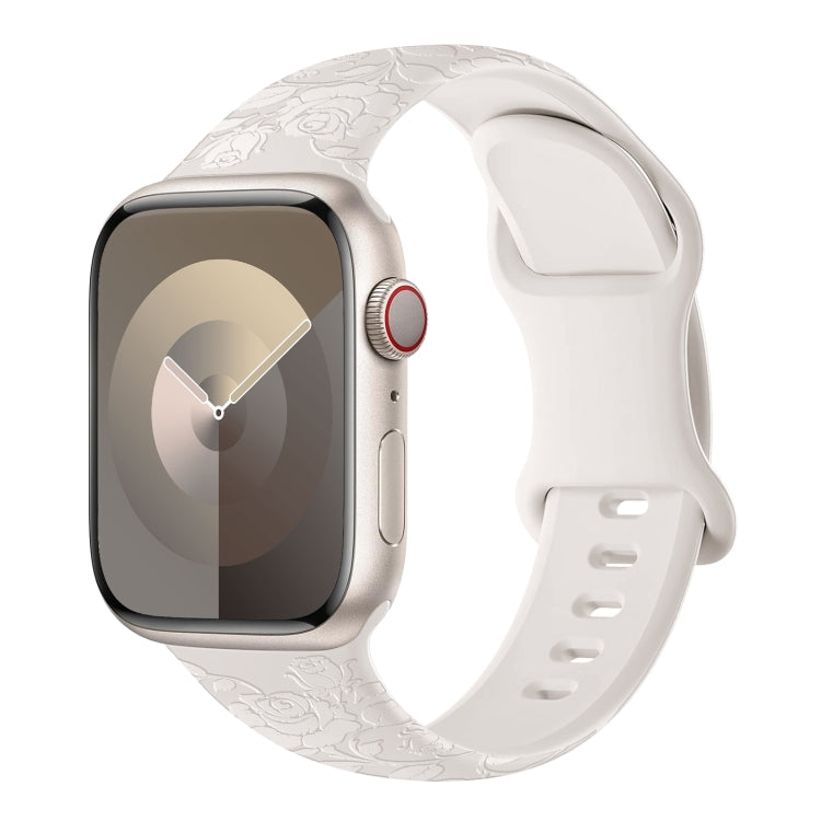 For Apple Watch Series 9 41mm Rose Embossed Silicone Watch Band(Starlight) - Watch Bands by PMC TechLife | Online Shopping South Africa | PMC TechLife