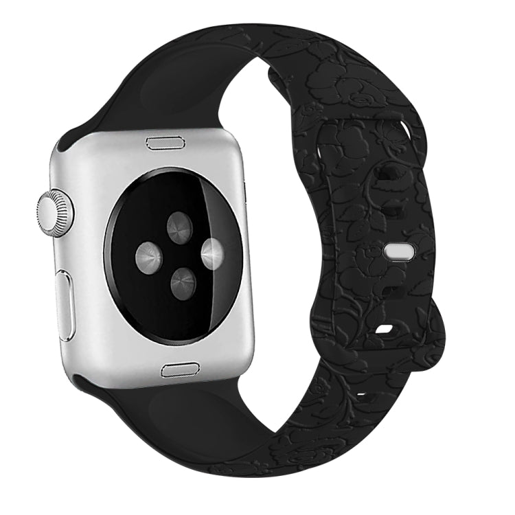 For Apple Watch Ultra 49mm Rose Embossed Silicone Watch Band(Black) - Watch Bands by PMC TechLife | Online Shopping South Africa | PMC TechLife