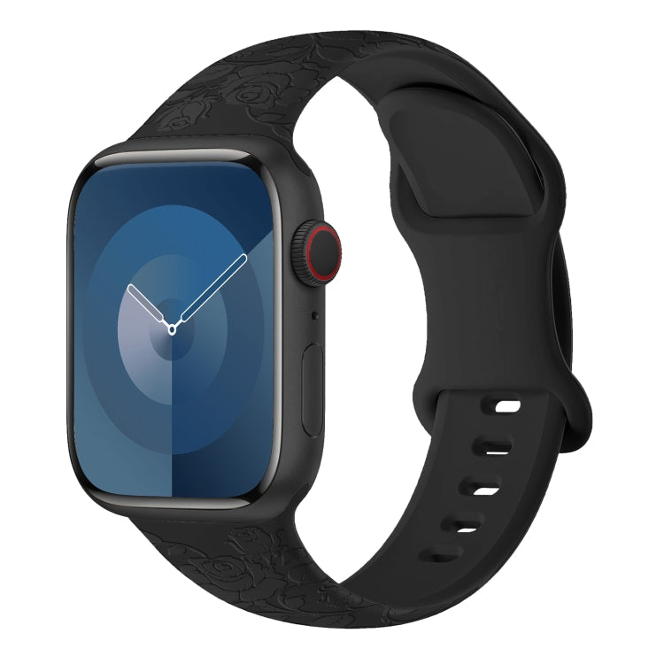 For Apple Watch Series 8 41mm Rose Embossed Silicone Watch Band(Black) - Watch Bands by PMC TechLife | Online Shopping South Africa | PMC TechLife