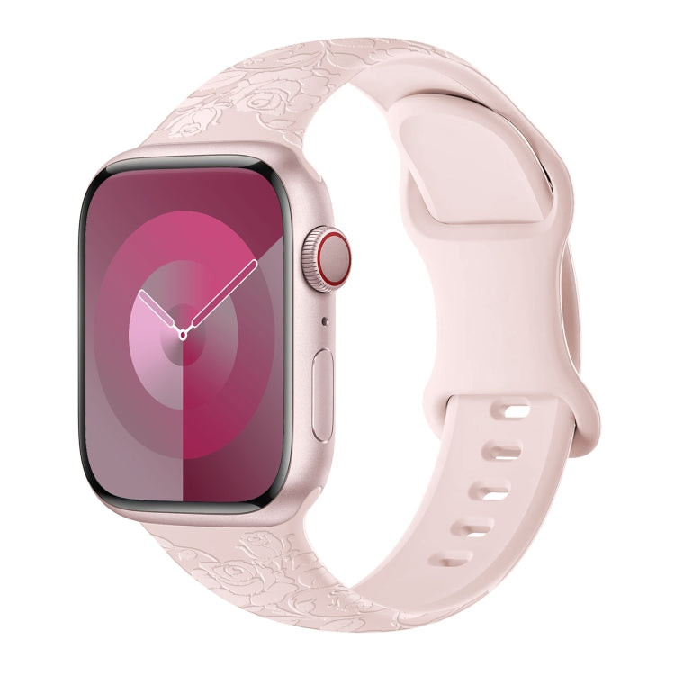 For Apple Watch Series 7 45mm Rose Embossed Silicone Watch Band(Pink) - free shipping - PMC TechLife - Order now!