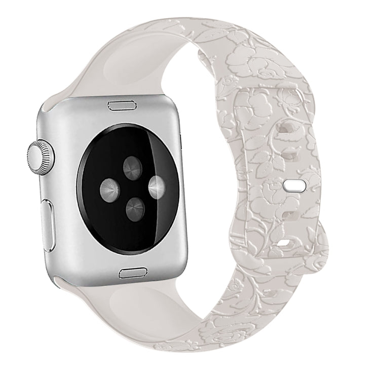 For Apple Watch SE 44mm Rose Embossed Silicone Watch Band(Starlight) - Watch Bands by PMC TechLife | Online Shopping South Africa | PMC TechLife