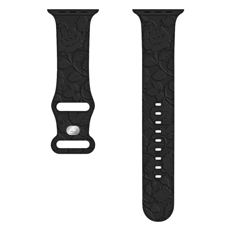 For Apple Watch Series 3 42mm Rose Embossed Silicone Watch Band(Black) - Watch Bands by PMC TechLife | Online Shopping South Africa | PMC TechLife