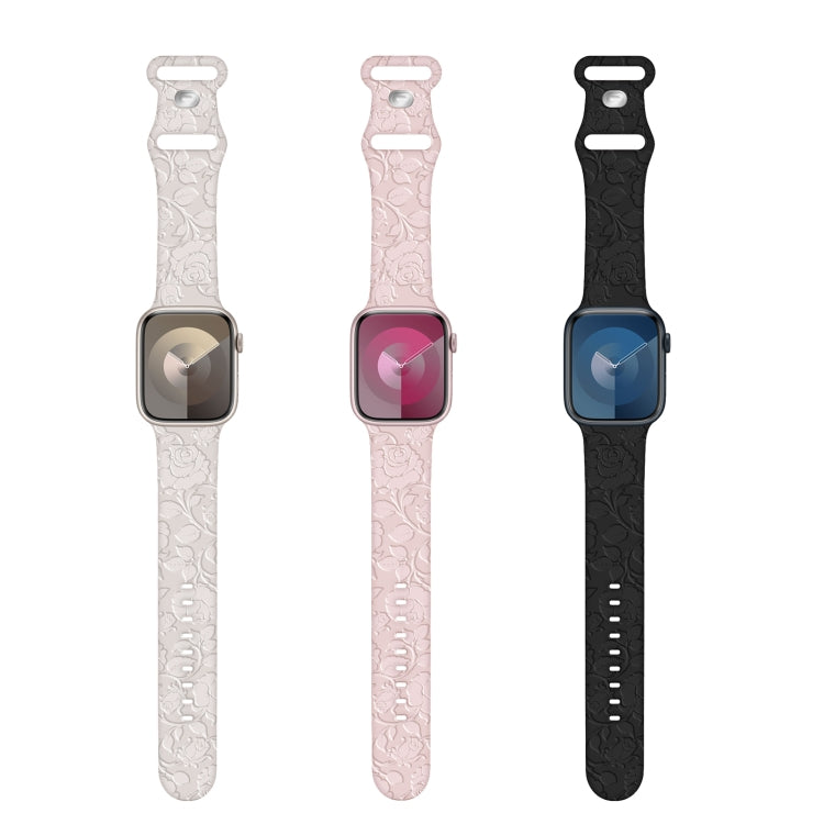 For Apple Watch 42mm Rose Embossed Silicone Watch Band(Starlight) - Watch Bands by PMC TechLife | Online Shopping South Africa | PMC TechLife