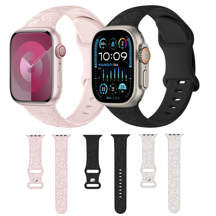 For Apple Watch Series 2 42mm Rose Embossed Silicone Watch Band(Black) - Watch Bands by PMC TechLife | Online Shopping South Africa | PMC TechLife