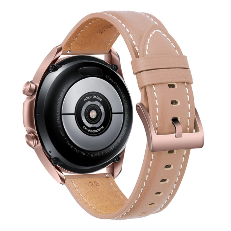 For Samsung Galaxy Watch3 41mm Leather Silver Buckle Watch Band(Pink) - Watch Bands by PMC TechLife | Online Shopping South Africa | PMC TechLife | Buy Now Pay Later Mobicred