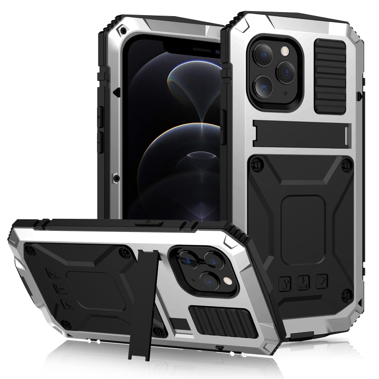 For iPhone 12 / 12 Pro R-JUST Shockproof Waterproof Dust-proof Metal + Silicone Protective Case with Holder(Silver) - free shipping - PMC TechLife - Order now!