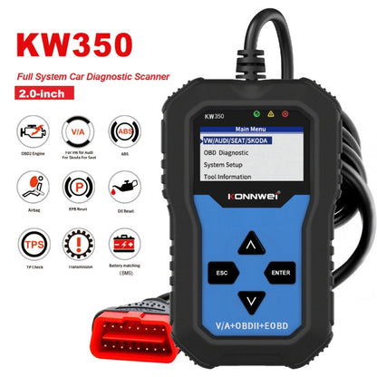 KONNWEI KW350 OBDII 12V Car Diagnostics Detector Scanner with 2 inch Black And White Display Screen V007 for Audi / Volkswagen - Code Readers & Scan Tools by KONNWEI | Online Shopping South Africa | PMC Jewellery | Buy Now Pay Later Mobicred