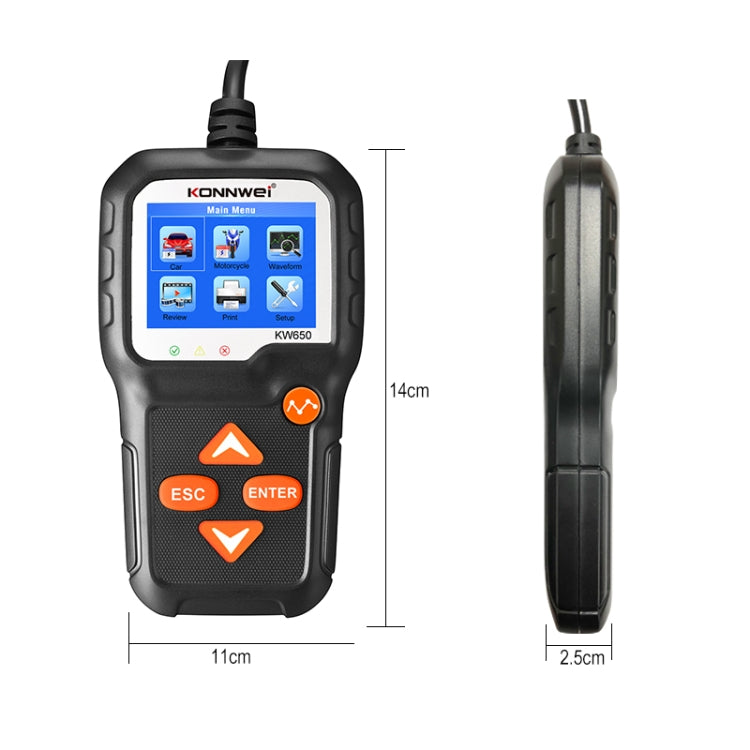 KONNWEI KW650 6V- 12V Car Motorcycle Battery Lawn Mower Detector with 2.4 inch Color Display & Waveform Graph - Code Readers & Scan Tools by KONNWEI | Online Shopping South Africa | PMC Jewellery