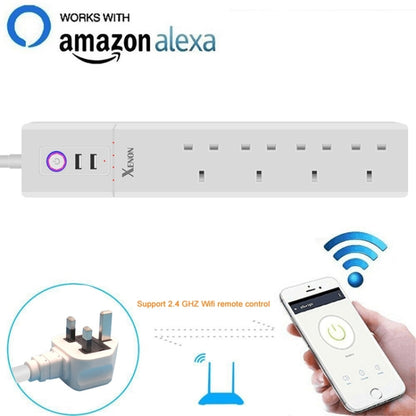 2 x USB Ports + 4 x UK Plug Jack WiFi Remote Control Smart Power Socket Works with Alexa & Google Home, Cable Length: 1.8m, AC 90-265V, UK Plug - Smart Socket by PMC Jewellery | Online Shopping South Africa | PMC Jewellery