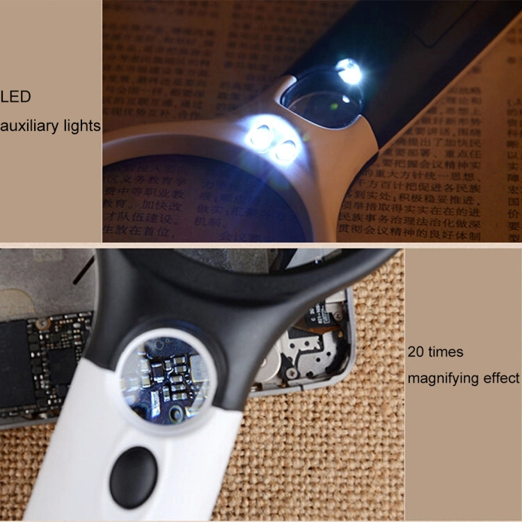 Reading Visual Magnifier with 3 LED Light, Mini Portable 3-45X Handheld Reading Visual Magnifier with 3 LED Light(White) - Hand Held Style by PMC Jewellery | Online Shopping South Africa | PMC Jewellery | Buy Now Pay Later Mobicred