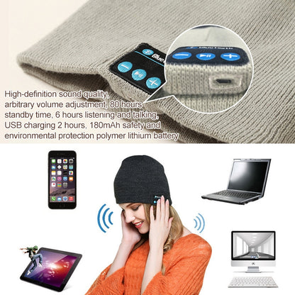 Bluetooth 5.0 Wireless Call Music Warm Knitted Hat (Grey White) - Knitted Cap by PMC Jewellery | Online Shopping South Africa | PMC Jewellery