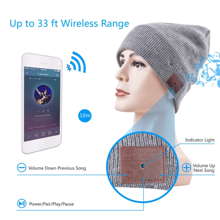 Bluetooth Warm Knit Hat, Supports Phone Answering & Bluetooth Photo Taking & Music Playing (Light Grey) - Knitted Cap by PMC Jewellery | Online Shopping South Africa | PMC Jewellery