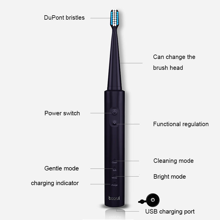 USB Wireless Charge Sonic Electric Toothbrush Adult Oral Hygiene Rechargeable Ultrasonic Tooth Brush with 4 Brush Heads (Black Plating) - Toothbrushes by PMC Jewellery | Online Shopping South Africa | PMC Jewellery