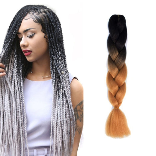 Fashion Color Gradient Individual Braid Wigs Chemical Fiber Big Braids, Length: 60cm(48 Black+Yellow Brown) - Wigs by PMC Jewellery | Online Shopping South Africa | PMC Jewellery