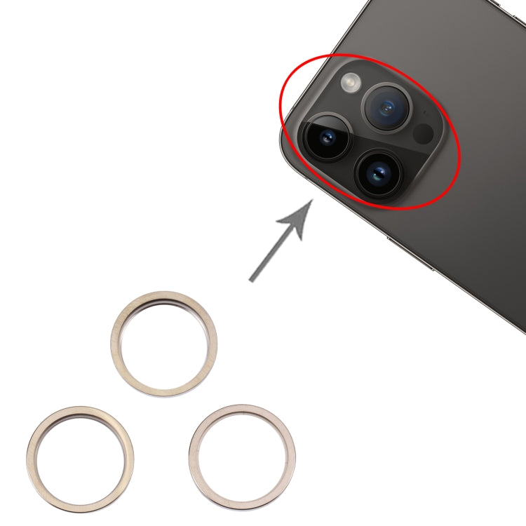For iPhone 14 Pro Max 3PCS Rear Camera Glass Lens Metal Outside Protector Hoop Ring(Gold) - free shipping - PMC TechLife - Order now!