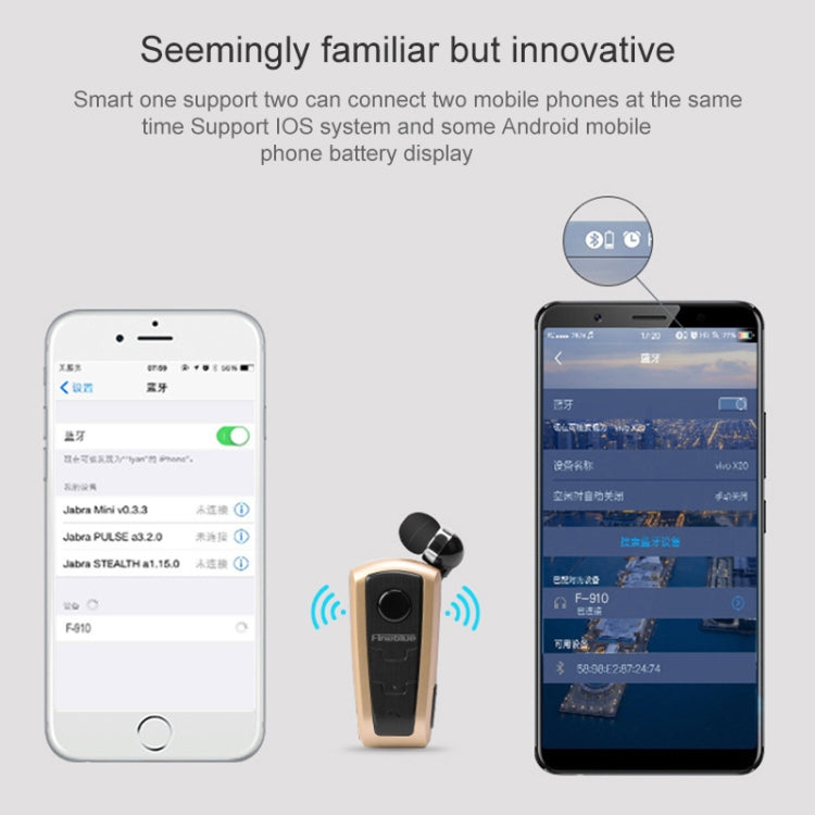 Fineblue F910 CSR4.1 Retractable Cable Caller Vibration Reminder Anti-theft Bluetooth Headset(White) - Bluetooth Earphone by Fineblue | Online Shopping South Africa | PMC TechLife | Buy Now Pay Later Mobicred