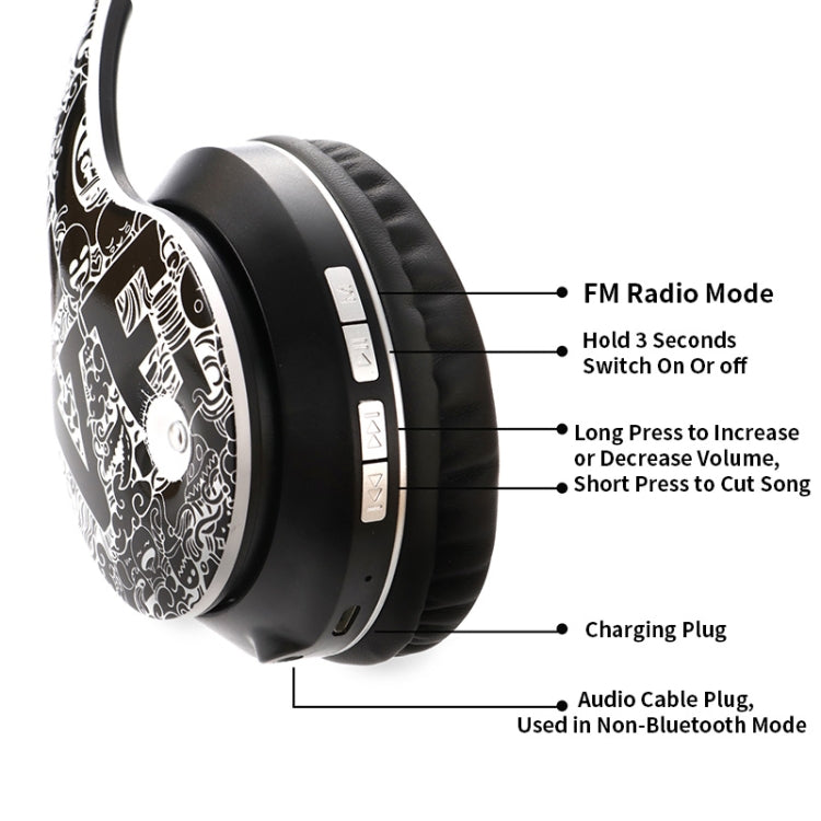 B1 Graffiti Pattern Wireless Bluetooth V5.0 Headset (Black Silver) - Headset & Headphone by PMC Jewellery | Online Shopping South Africa | PMC Jewellery